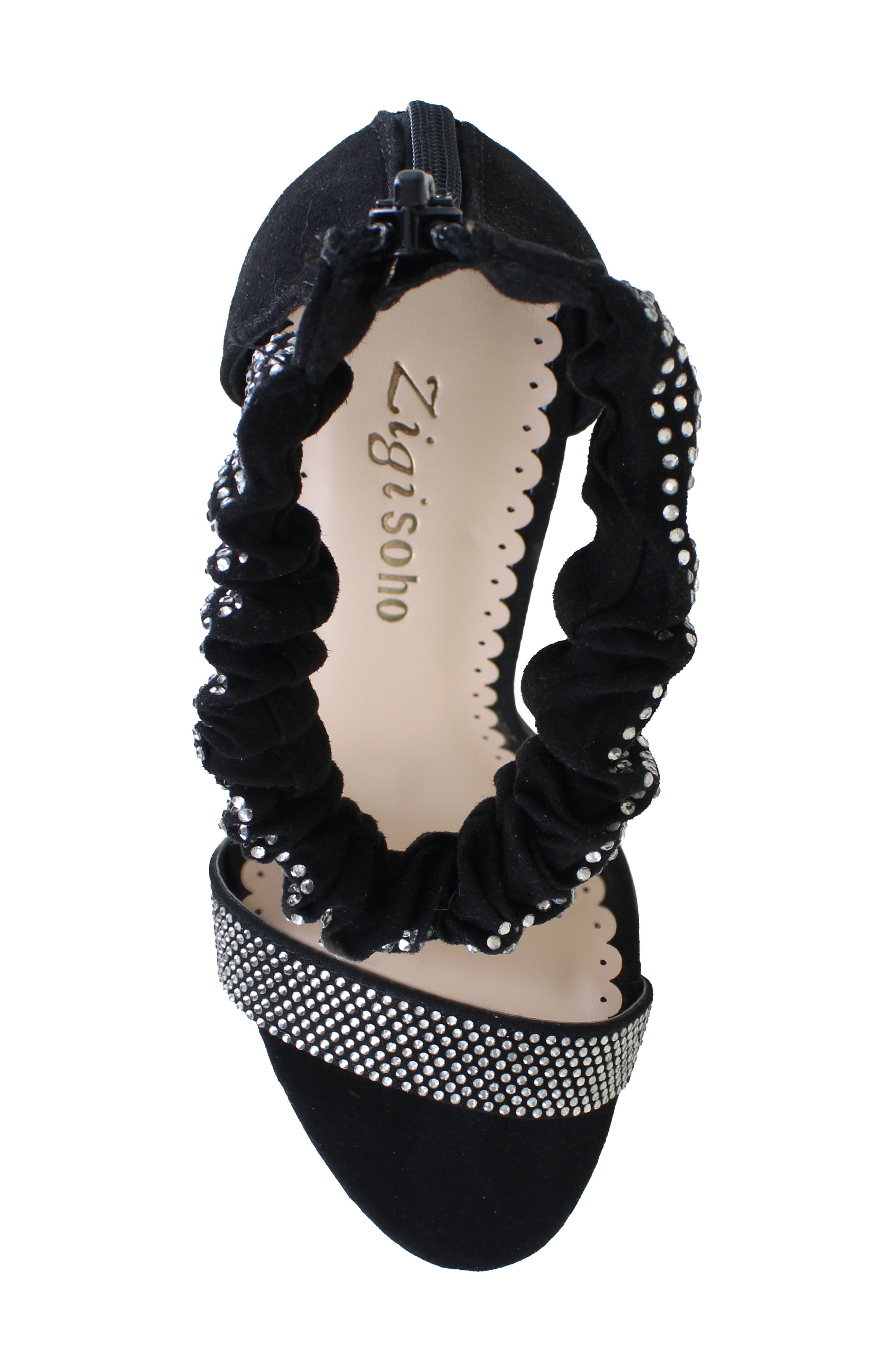 ZIGISOHO Ankle Strap Stiletto Sandal, Alternate, color, Black Suedette