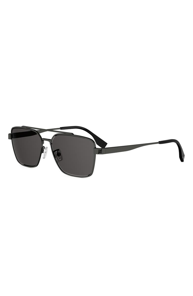 Fendi Sky 57mm Rectangular Sunglasses, Alternate, color, Shiny Dark Ruthenium / Smoke