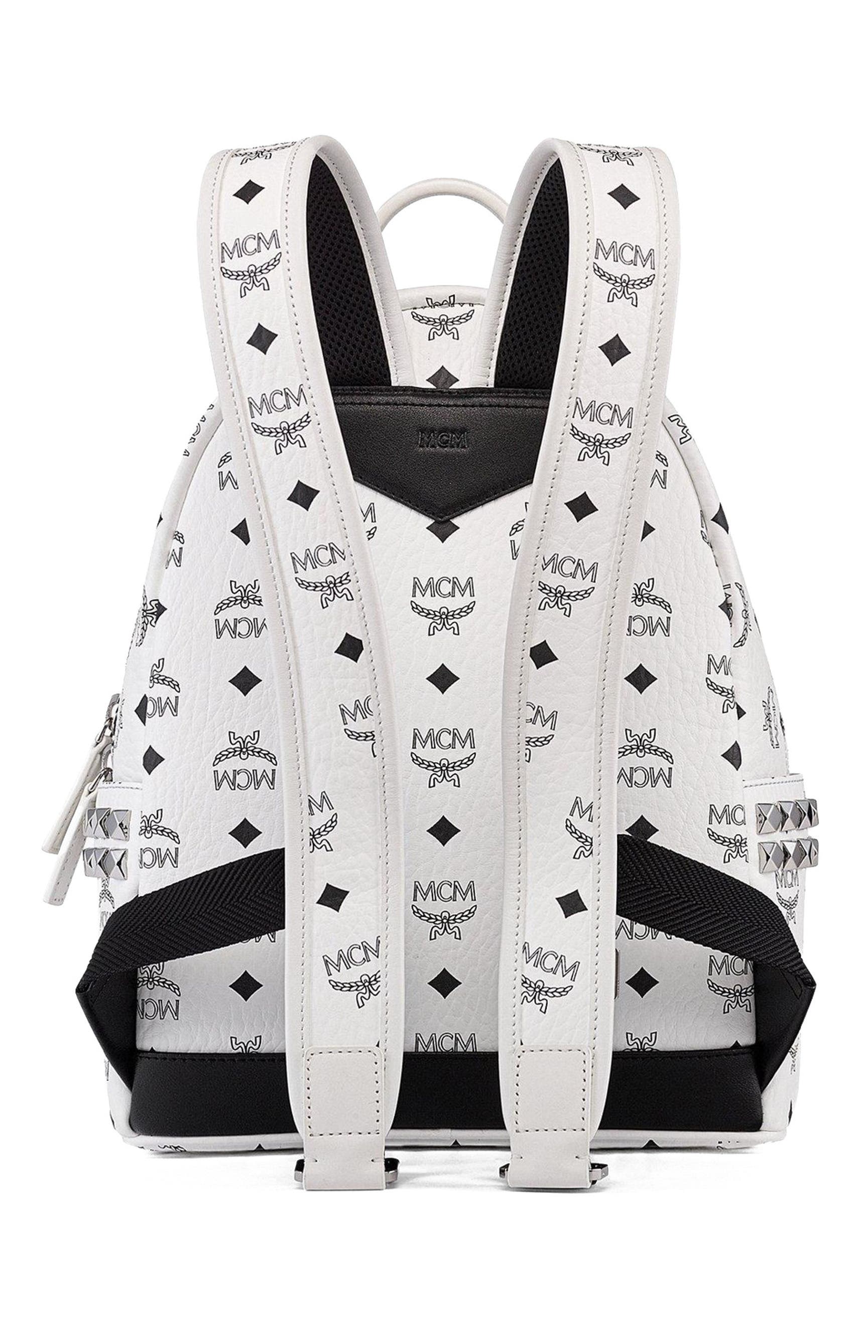 MCM Stark Side Studs Backpack in Visetos, Alternate, color, White