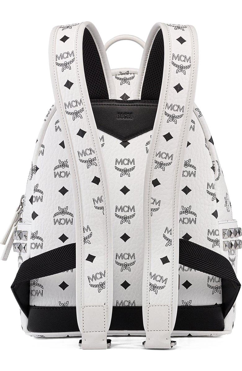 MCM Stark Side Studs Backpack in Visetos, Alternate, color, White