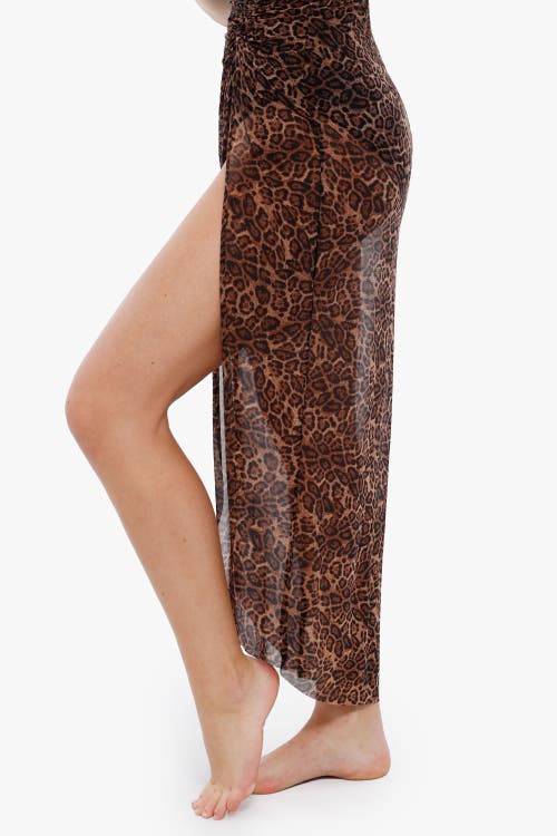 Popilush Bias Twist Mesh Sarong Coverup In Brown Leopard