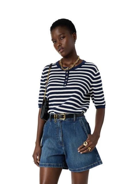 Laina Short Sleeve Button Neck Knit Top