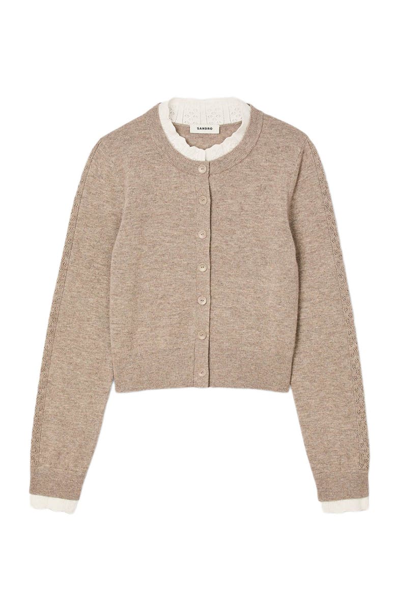 SANDRO Cardigan with contrast collar, Alternate, color, Caramel