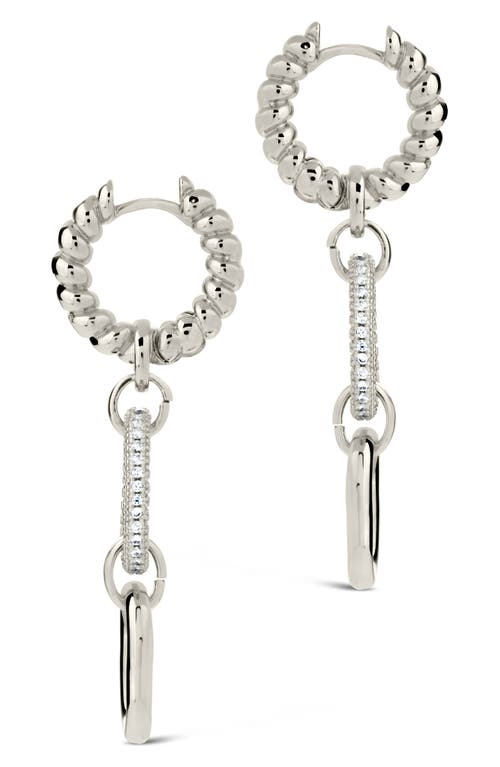 Sterling Forever Andi Cz Drop Hoop Earrings In Silver