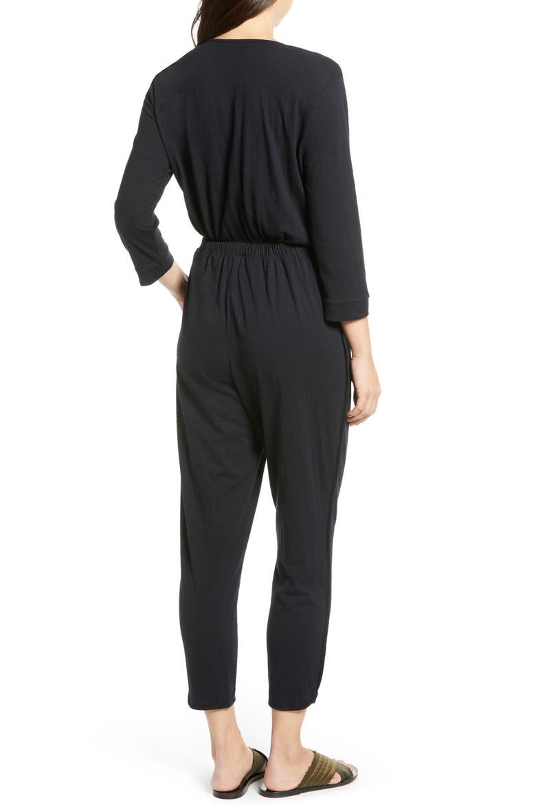 Surplice Crop Jumpsuit, Alternate, color, BLACK