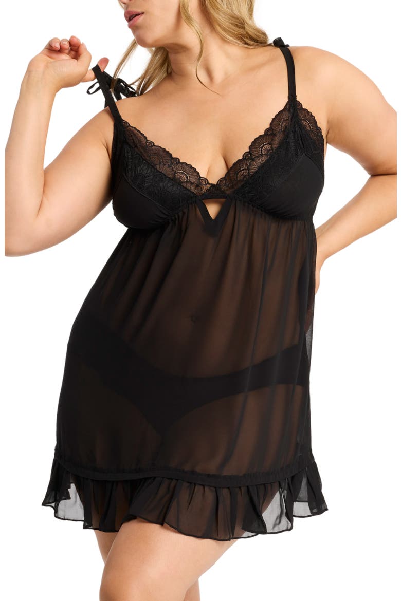 Dahlia Chiffon Babydoll Chemise & Panties Set, Main, color, BLACK