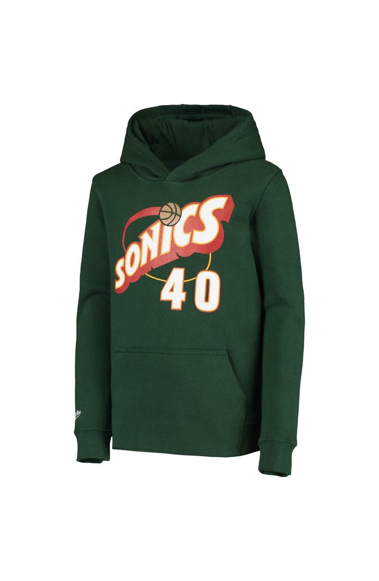Mitchell & Ness Youth Mitchell & Ness Shawn Kemp Green Seattle SuperSonics Hardwood Classics Name & Number Pullover Hoodie, Alternate, color, 