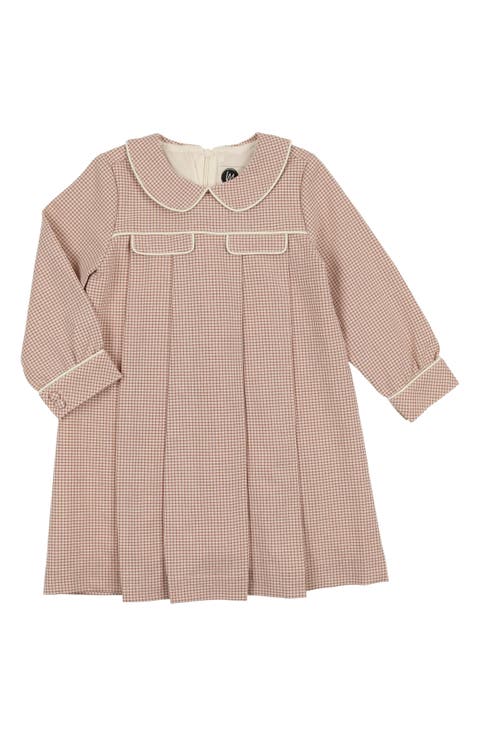 Kids' Check Pleated Long Sleeve Dress (Toddler & Little Kid)