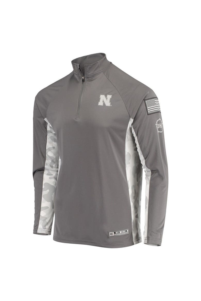 Men's Colosseum Gray/Camo Nebraska Huskers OHT Military Appreciation Swoop Quarter-Zip Jacket, Alternate, color, Gray