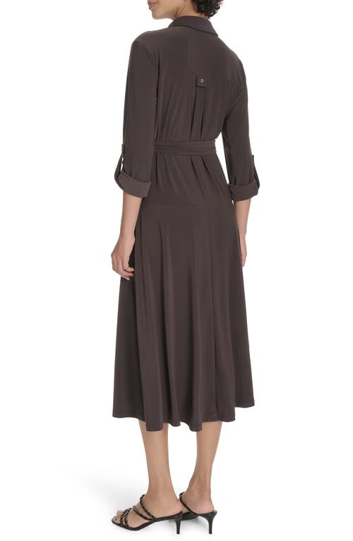 Tommy Hilfiger Roll Tab Sleeve Midi Dress In Brown