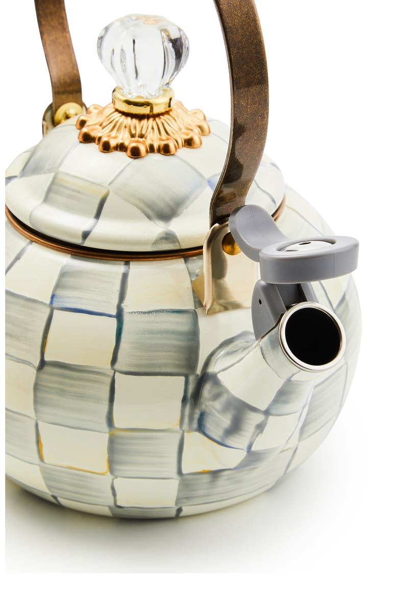 MACKENZIE CHILDS Sterling Check<sup>®</sup> Enameled Steel 2-Quart Whistling Tea Kettle, Alternate, color, Grey/White