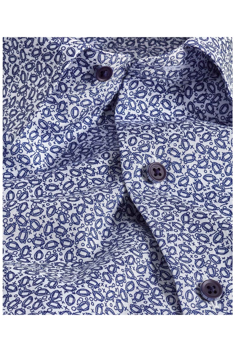 Football Print Cotton Twill Hidden Button-Down Shirt, Alternate, color, BLUE/ WHITE