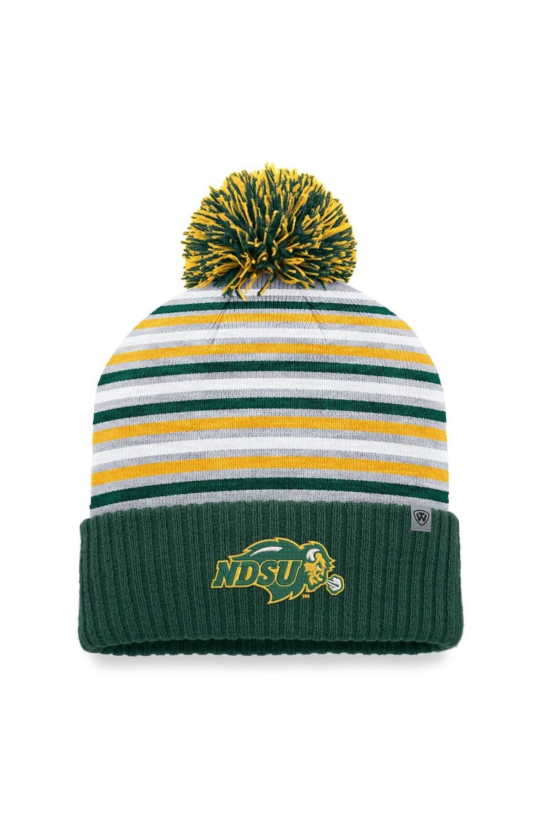 TOP OF THE WORLD Men's Top of the World Green NDSU Bison Dash Cuffed Knit Hat with Pom, Main, color, 