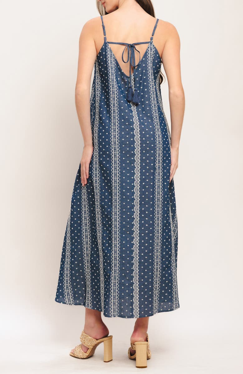 FLYING TOMATO Embroidered Sleeveless Maxi Dress, Alternate, color, Medium Indigo