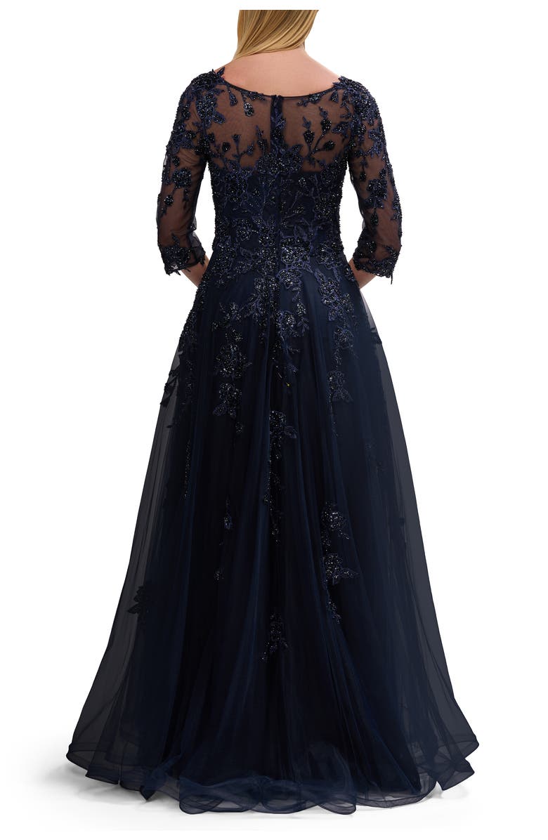 La Femme A-line Tulle Mother of the Bride Dress with Gorgeous Beaded Lace, Alternate, color, Navy