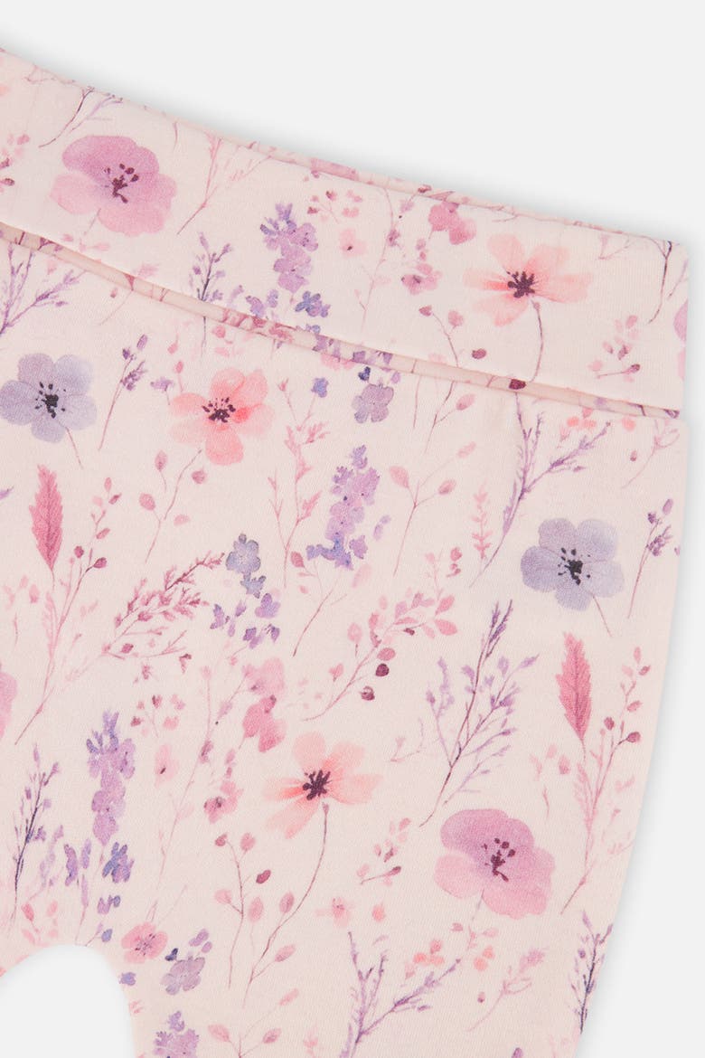 Organic Cotton Flowers Foldover Waist Ribbed Evolutive Pants, Alternate, color, Pink Printed Flowers