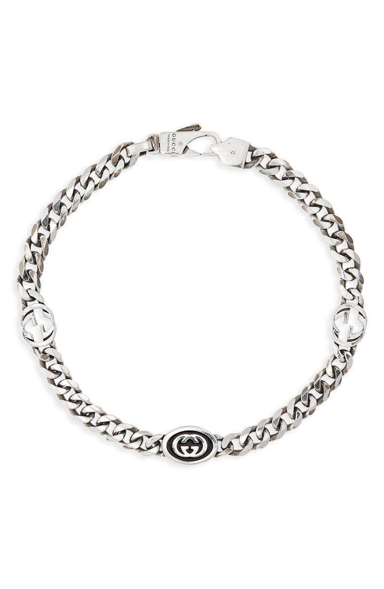 Gucci Interlocking Gourmette Sterling Silver Bracelet, Main, color, 
