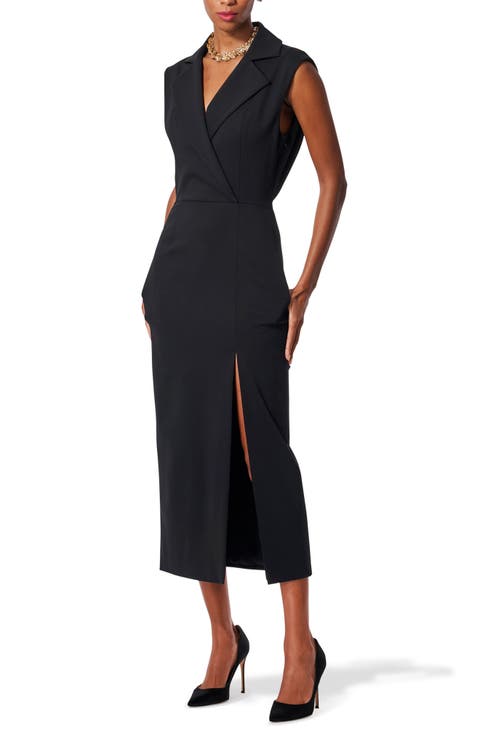 Sleeveless Trench Stretch Wool Midi Dress