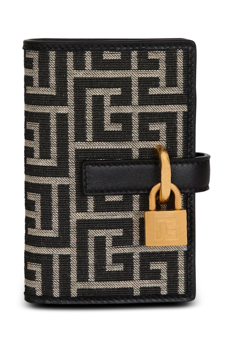 Balmain Pulse Holder monogram jacquard card holder, Main, color, Black