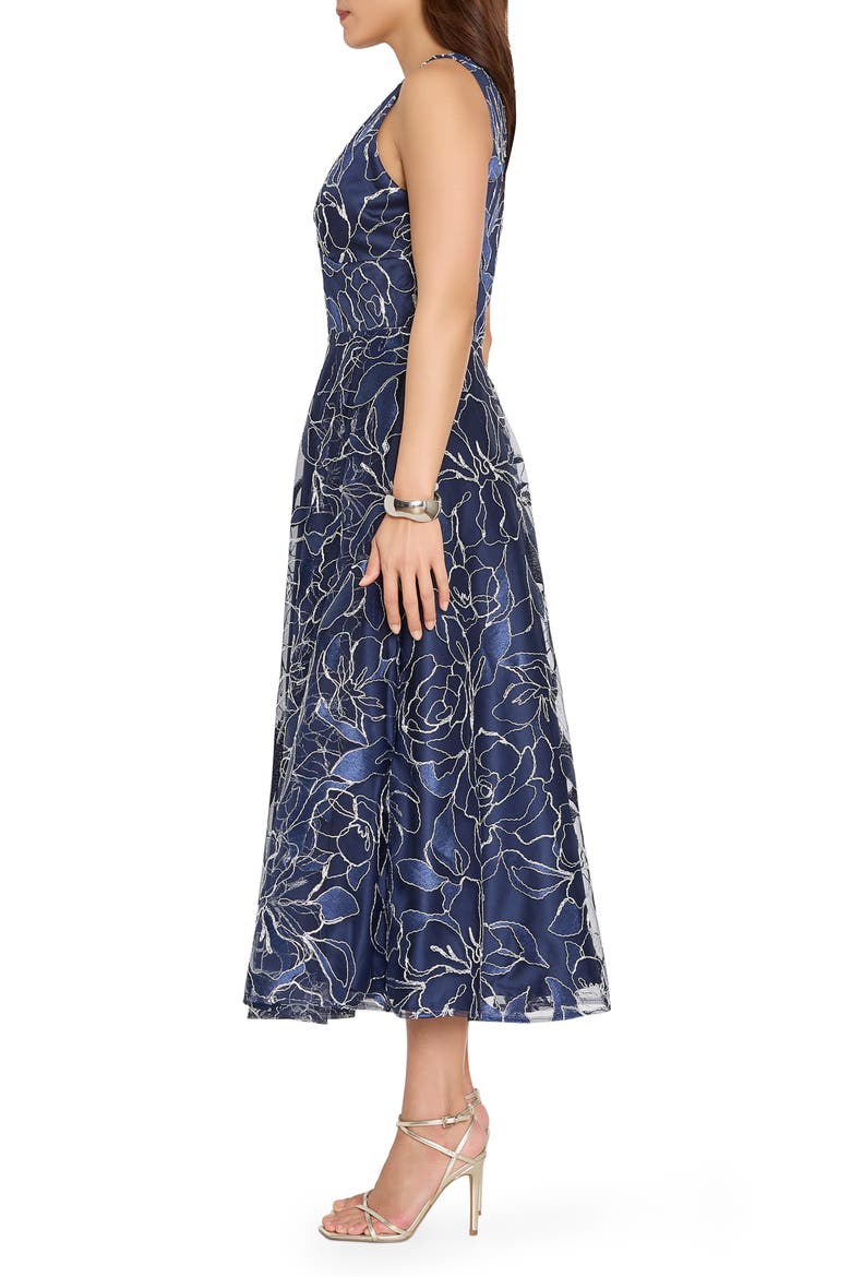 Metallic Jacquard Sleeveless Midi Dress, Alternate, color, NAVY SILVER