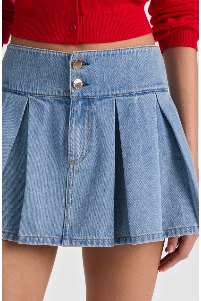 Amy Pleated Denim Miniskirt, Alternate, color, EDIE WASH