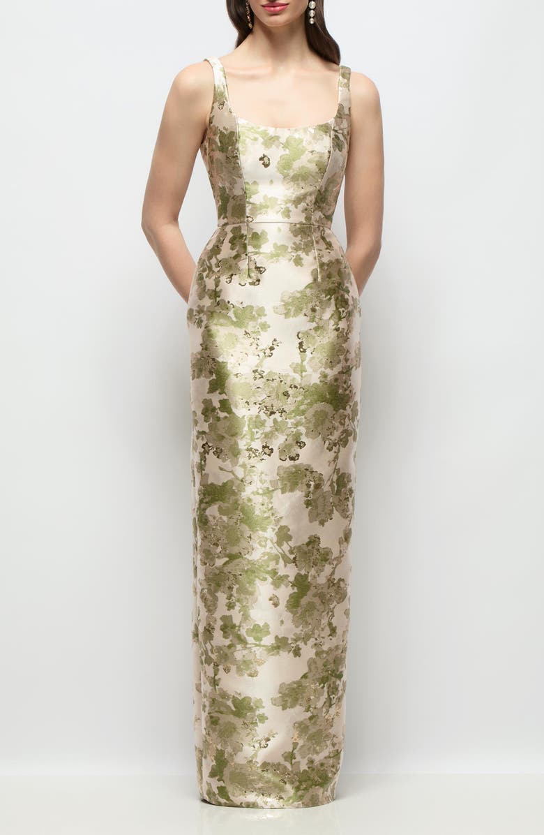Alfred Sung Julian Abstract Floral Jacquard Gown, Main, color, Peridot Blush