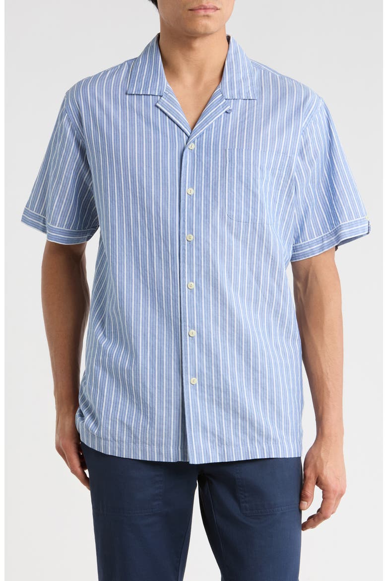 Sport Fit Stripe Cotton Camp Shirt, Main, color, BLUE STRIPE