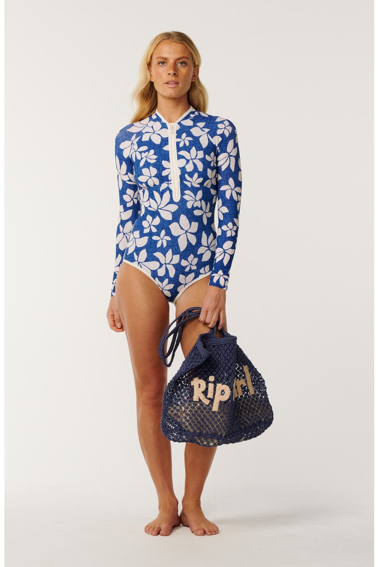 Paraiso Long Sleeve One-Piece Rashguard Swimsuit, Alternate, color, BLUE