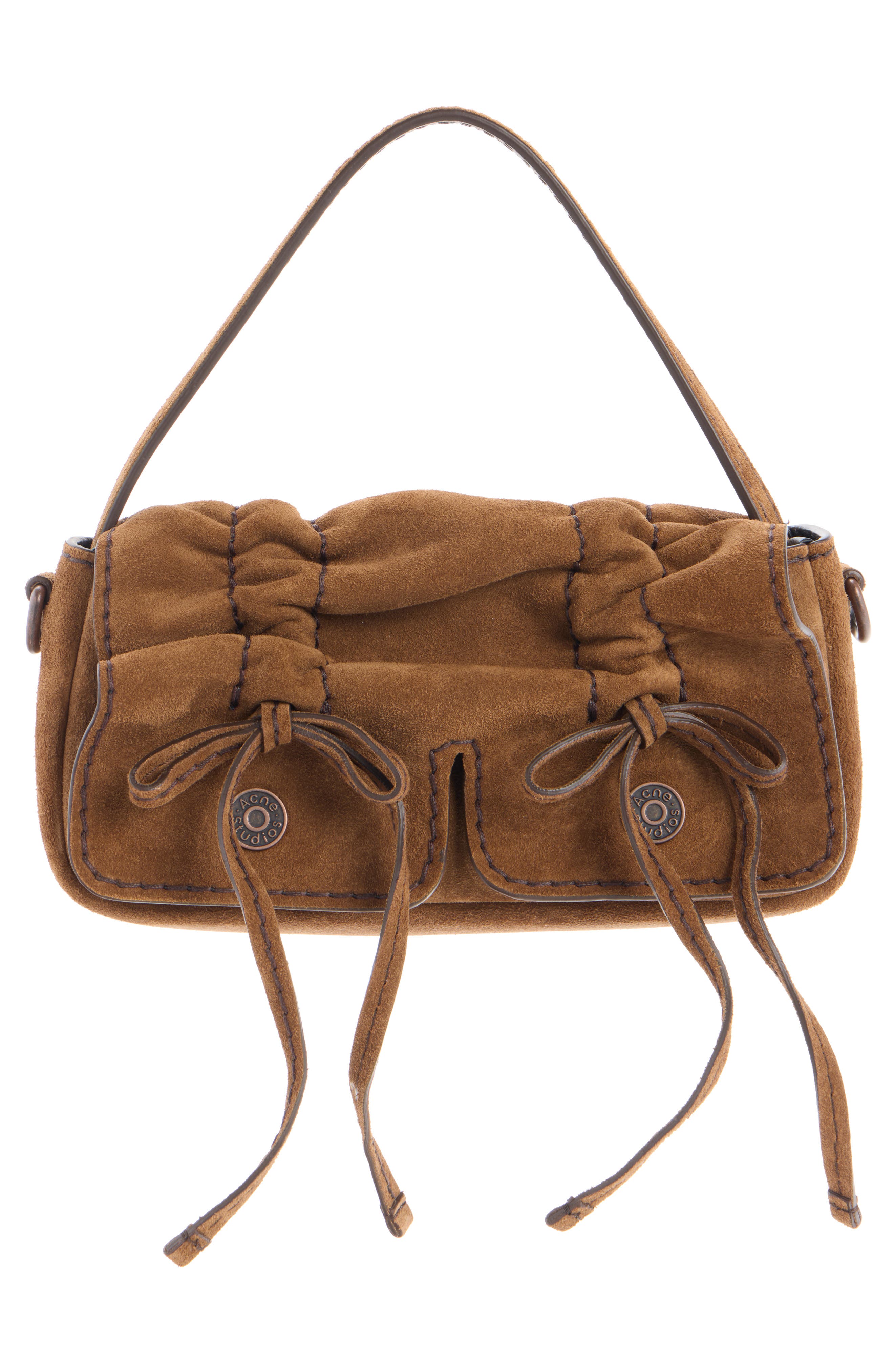 Acne Studios Micro Multipocket Suede Crossbody Bag, Main, color, Cognac Brown
