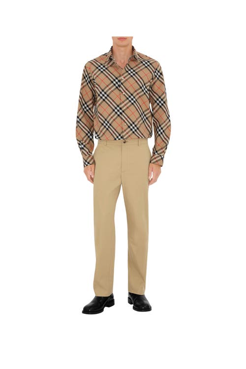 Burberry Button-down Collar Checked Pattern Shirt In Sand