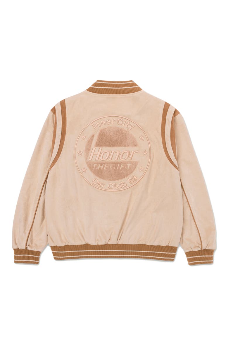 Oil Head Varsity Jacket, Alternate, color, TAN