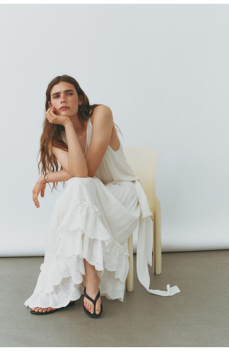 H&M Embroidered Frill-trimmed Skirt, Alternate, color, White
