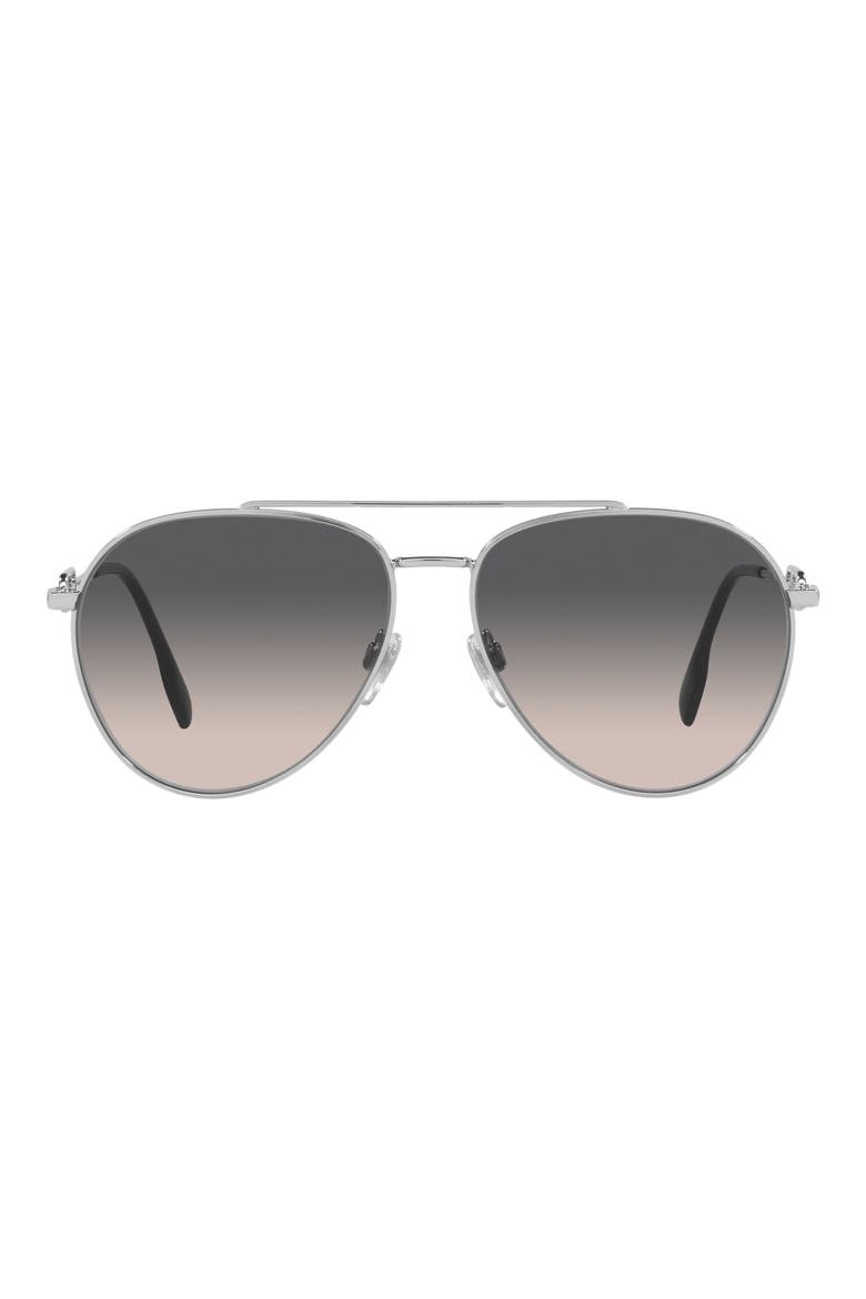 58mm Pilot Sunglasses, Main, color, SILVER/ LIGHT BROWN GREY