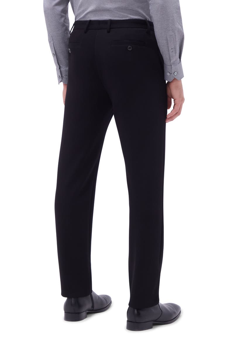 Bugatchi Slim Tailored Fit Flat Front Soft Touch Knit Dress Pants, Alternate, color, Black
