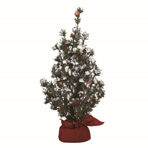 Burnished Gold Green Christmas Tree in Gift Bag with Berries