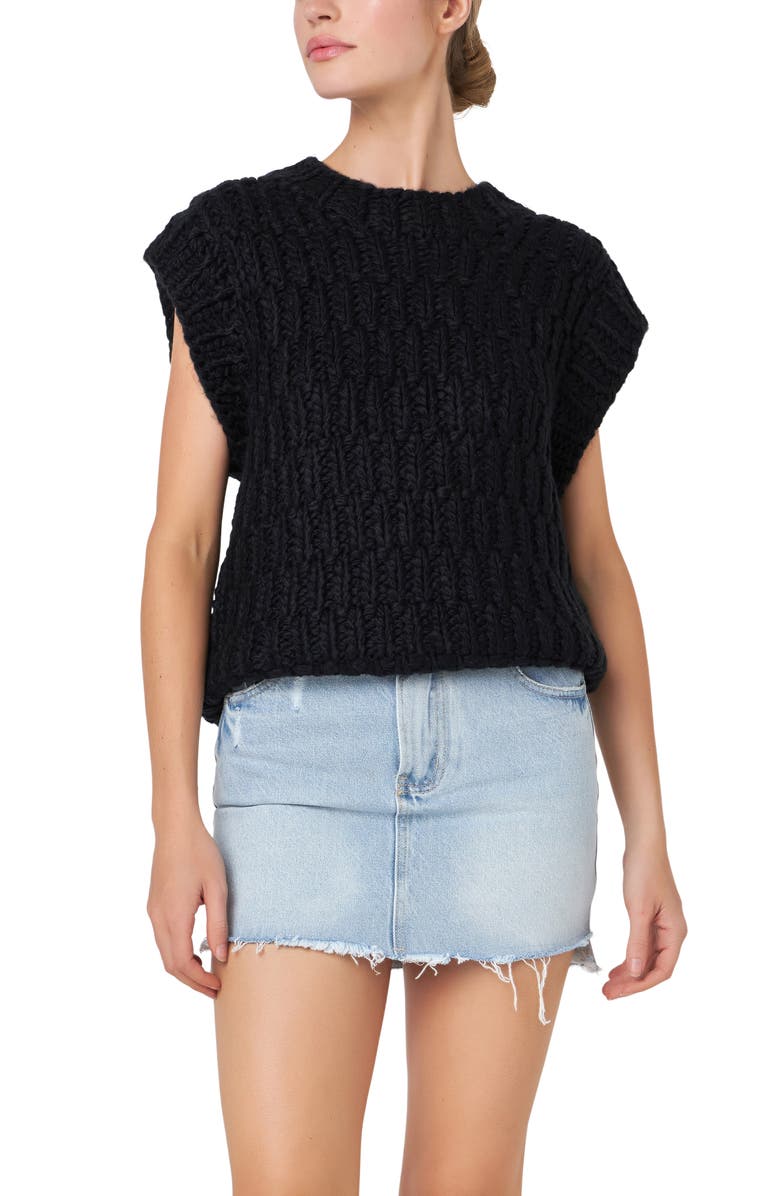 English Factory Chunky Cap Sleeve Sweater, Alternate, color, Black