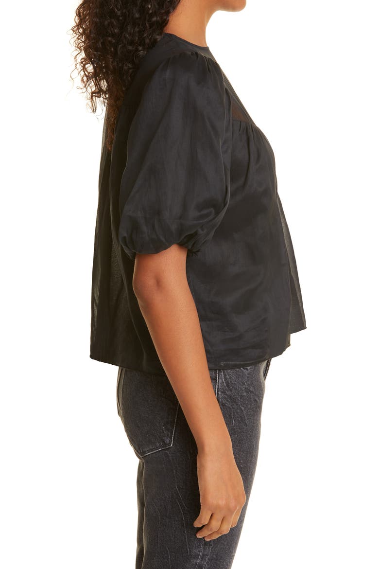 Sheer Inset Silk Organza Top, Alternate, color, NOIR