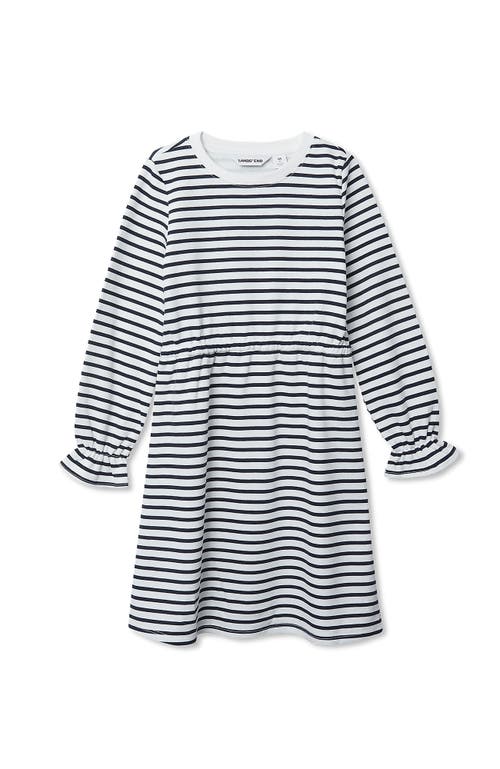 Lands' End Girls Long Sleeve French Terry Knit Dress In White