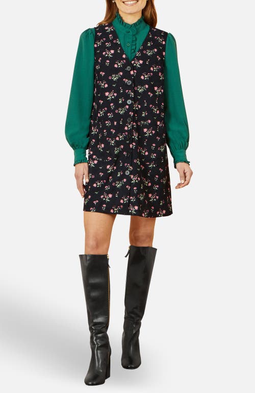 Yumi Floral Print Pinafore Dress In Black