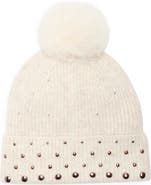 BCBGeneration Studded Faux Fur Pompom Beanie
