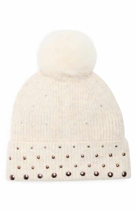 BCBGeneration Studded Faux Fur Pompom Beanie