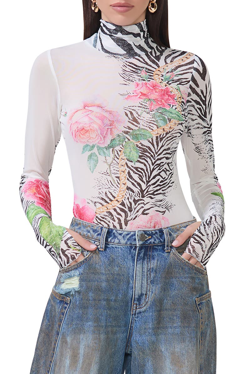 AFRM Zadie Print Sheer Mesh Top, Main, color,