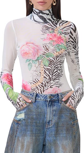 AFRM Zadie Print Sheer Mesh Top | Nordstrom
