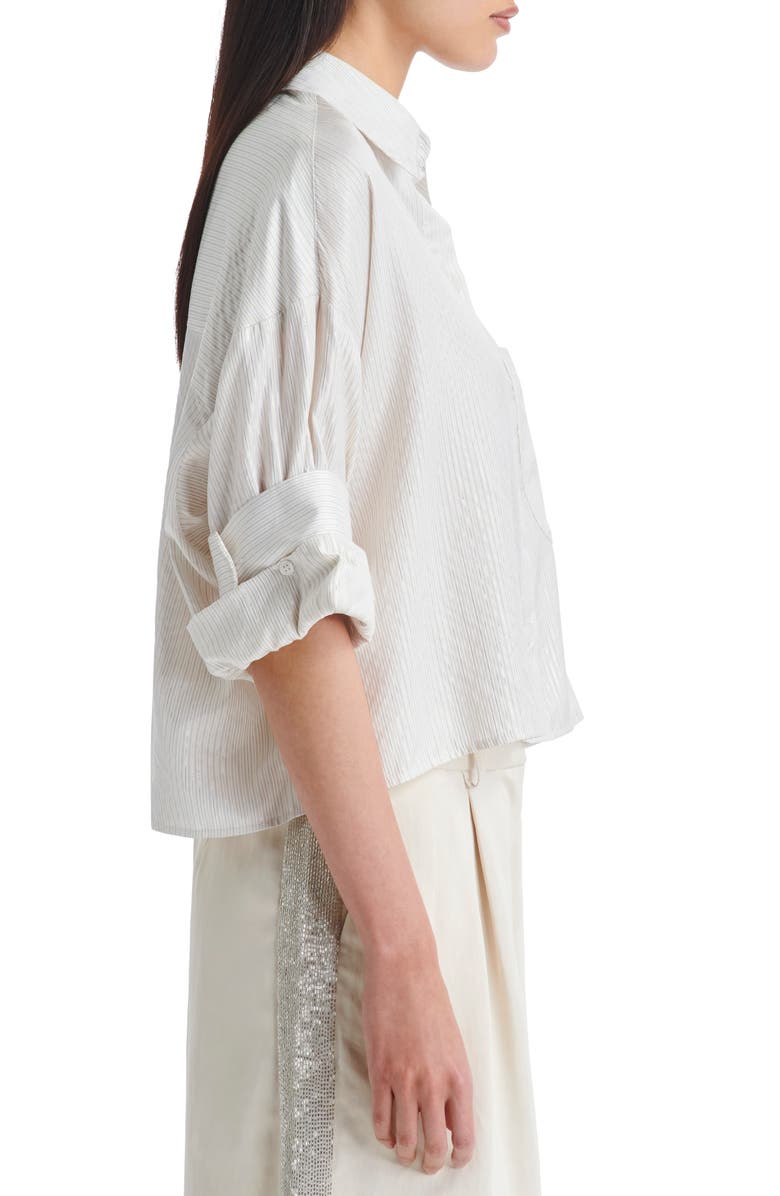 TWP Next Ex Metallic Stripe Crop Silk Button-Up Shirt, Alternate, color, 