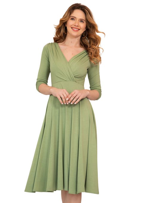 Annie V-Neck 3/4 Sleeve Midi Dress
