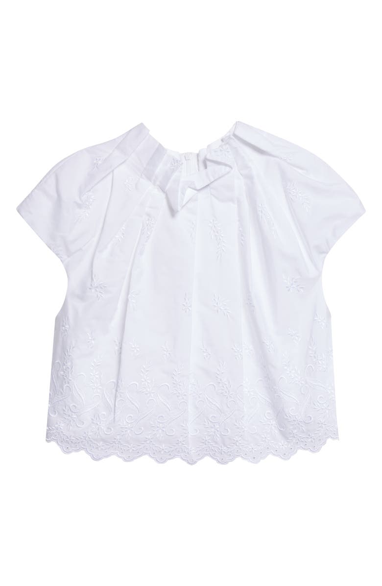 Simone Rocha Pleated Cotton Poplin Tulip Top, Main, color, White