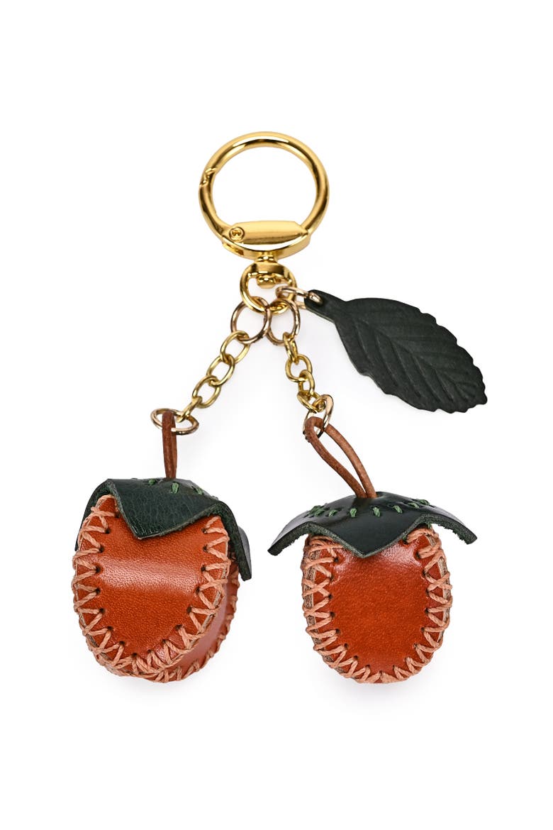 Simi Genuine Leather Mini Fruit Key Charm, Main, color, Caramel