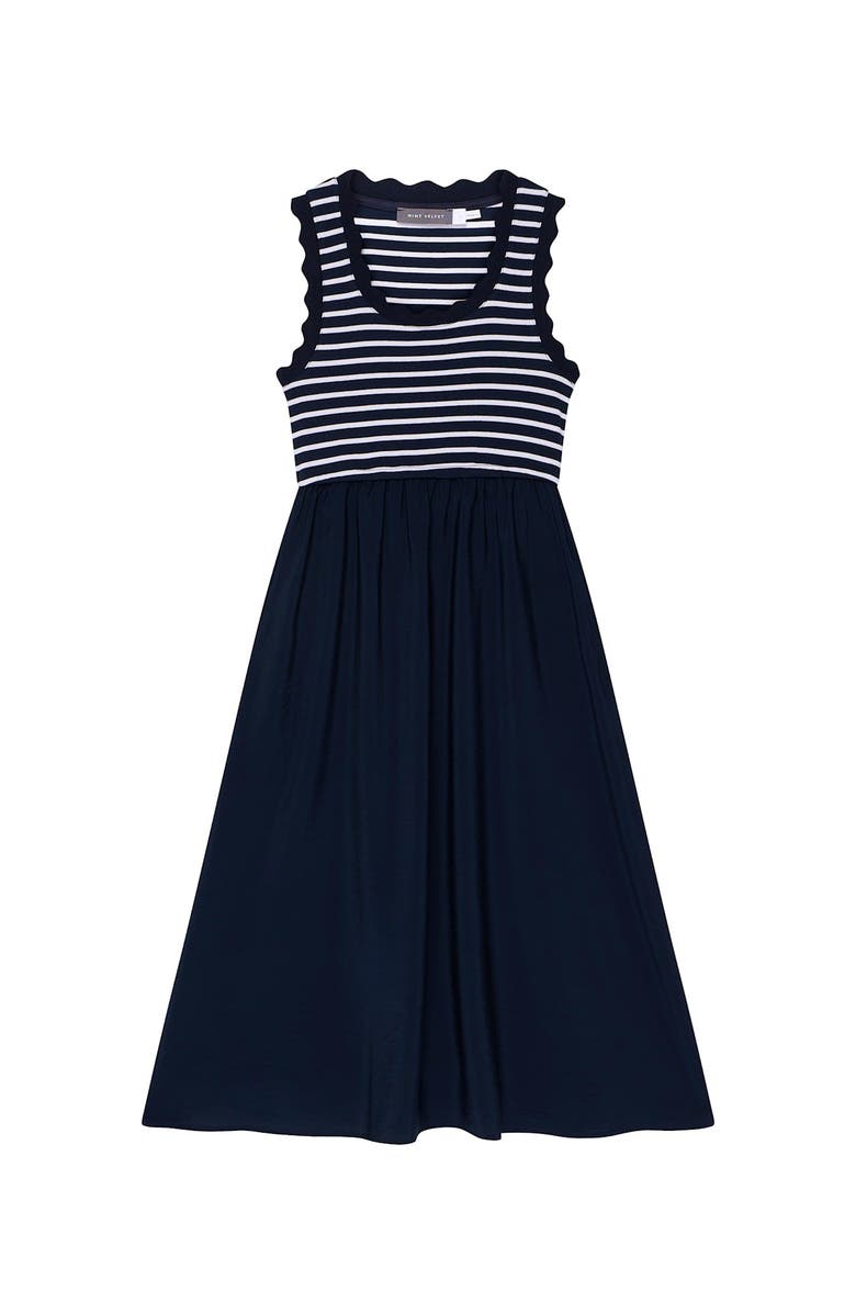 MINT VELVET Striped Scallop Trim Midi Dress, Alternate, color, Navy