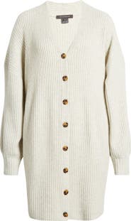 French Connection Babysoft Rib Button Front Long Sleeve Sweater Dress