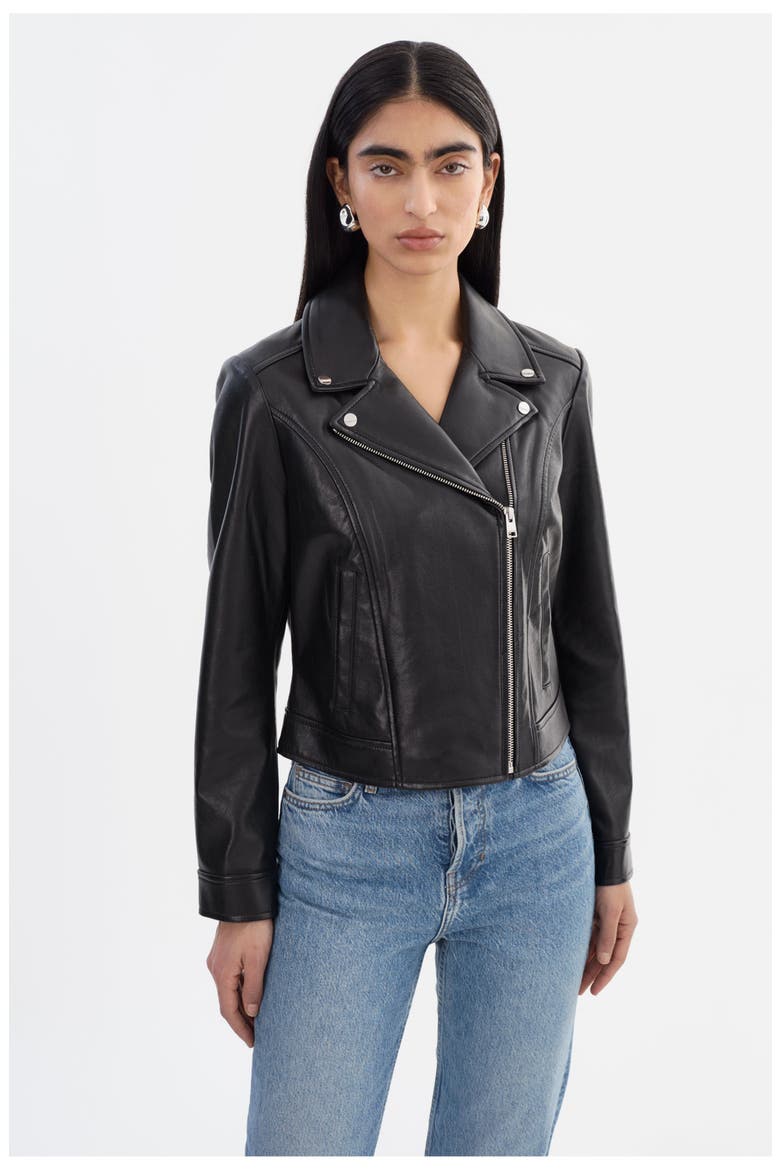 Klea | Recycled Leather Biker Jacket, Main, color, Black